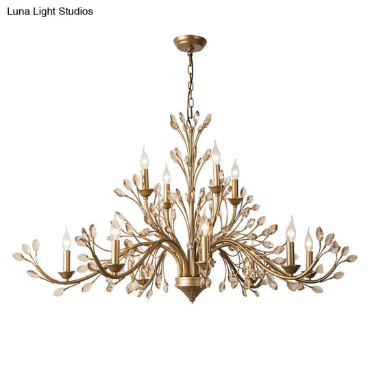 Gold Amber Crystal Branch Pendant Chandelier - Rustic Bedroom Suspension Lighting