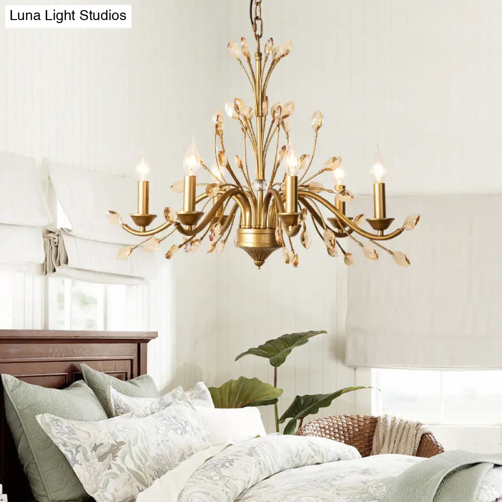 Gold Amber Crystal Branch Pendant Chandelier - Rustic Bedroom Suspension Lighting