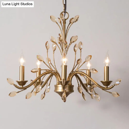 Gold Amber Crystal Branch Pendant Chandelier - Rustic Bedroom Suspension Lighting