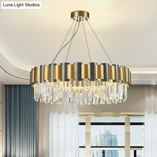 Sleek Gold And Black Prism Pendant Light: Circle Crystal Chandelier Lamp