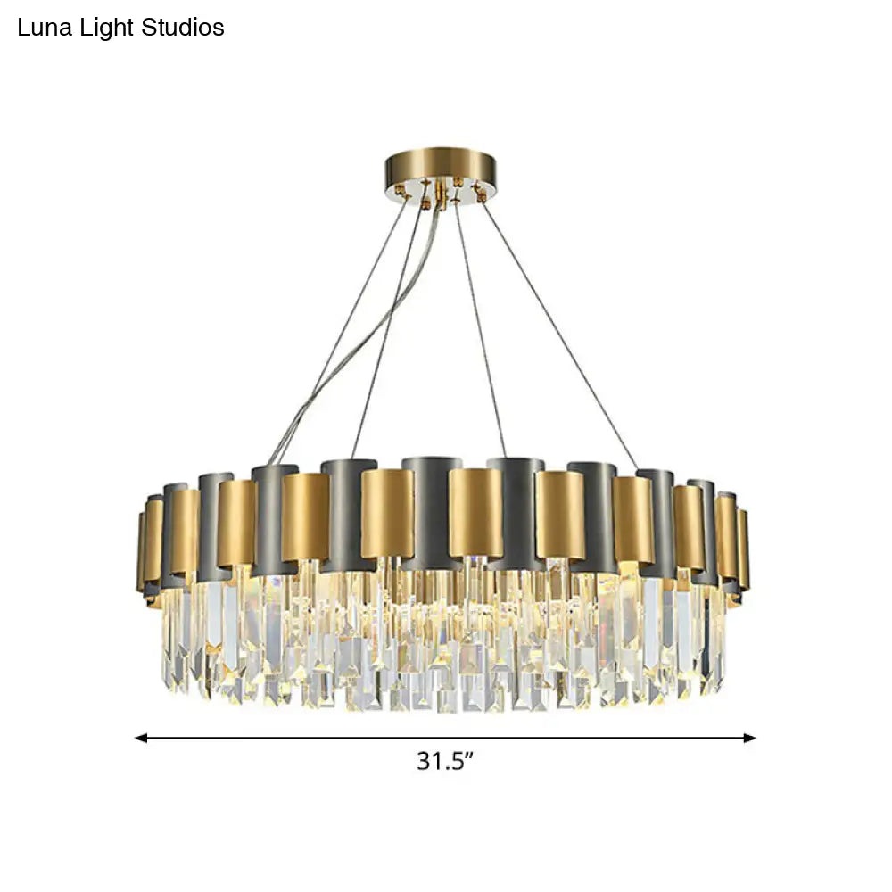 Sleek Gold And Black Prism Pendant Light: Circle Crystal Chandelier Lamp 12 /