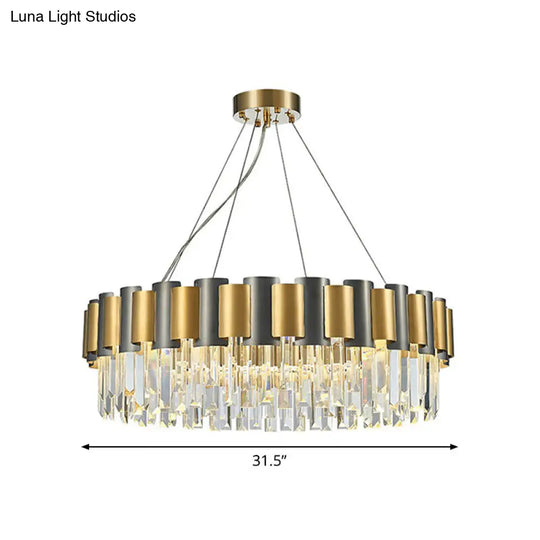 Sleek Gold And Black Prism Pendant Light: Circle Crystal Chandelier Lamp 12 /