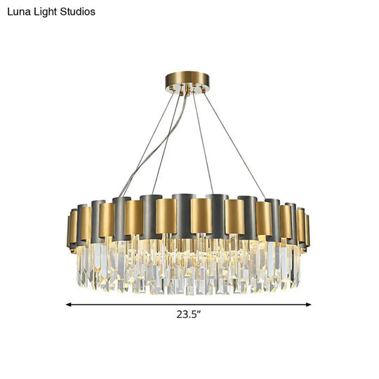 Sleek Gold And Black Prism Pendant Light: Circle Crystal Chandelier Lamp 8 /