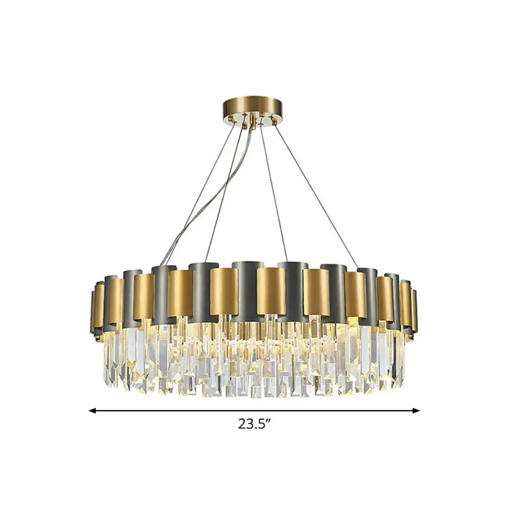 Gold And Black Prism Hanging Lamp - Circular Crystal Pendant Light 8 /