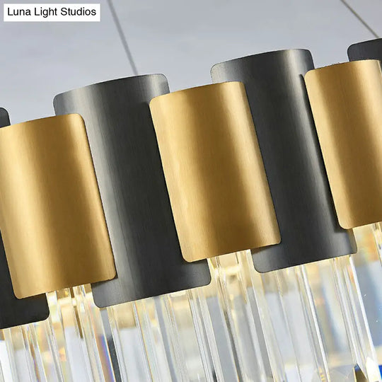 Sleek Gold And Black Prism Pendant Light: Circle Crystal Chandelier Lamp