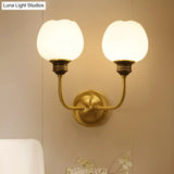 Gold Antique Sconce Light Fixture With Milky Glass Bud - Wall Mounted Lamp For Living Room