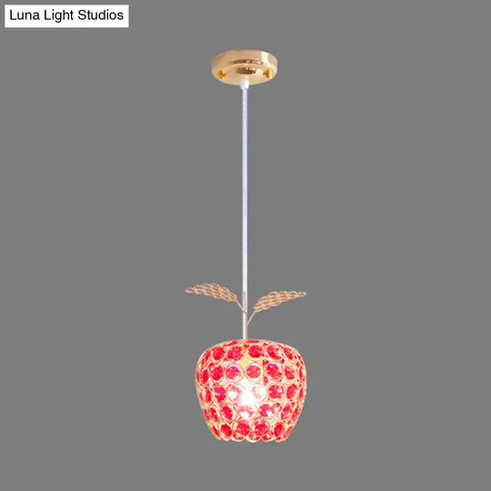 Gold Apple Pendant Lamp With Red Crystal Encrusted Contemporary Design