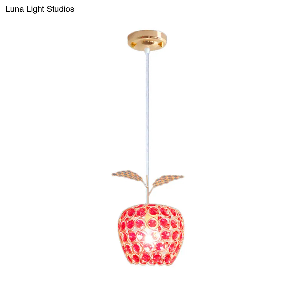 Gold Apple Pendant Lamp With Red Crystal Encrusted Contemporary Design