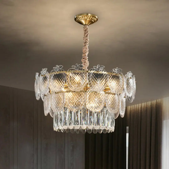 Gold Apple Shaped Chandelier Pendant Light For Living Room: Simplicity Textured Glass Fixture 12 /