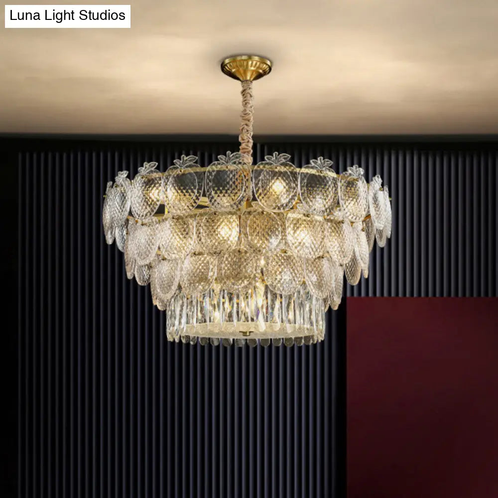 Gold Apple Chandelier With Textured Glass - Elegant Living Room Pendant Light