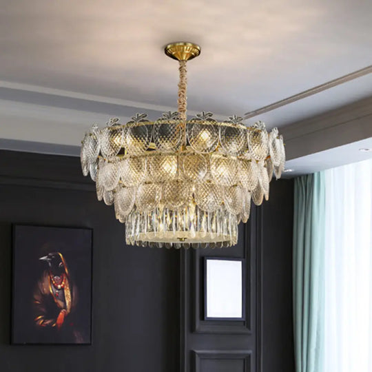 Gold Apple Shaped Chandelier Pendant Light For Living Room: Simplicity Textured Glass Fixture 15 /