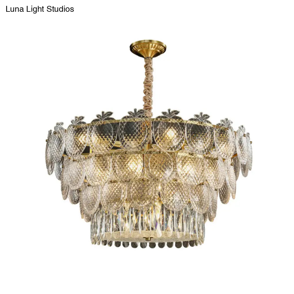 Gold Apple Chandelier With Textured Glass - Elegant Living Room Pendant Light