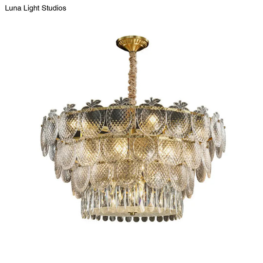 Gold Apple Chandelier With Textured Glass - Elegant Living Room Pendant Light