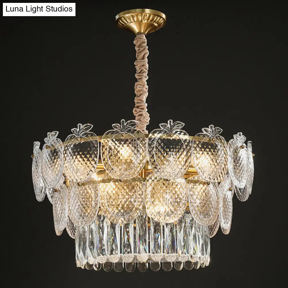 Gold Apple Shaped Chandelier Pendant Light For Living Room: Simplicity Textured Glass Fixture