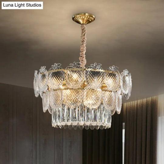 Gold Apple Chandelier With Textured Glass - Elegant Living Room Pendant Light 12 /