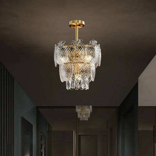 Gold Apple Shaped Chandelier Pendant Light For Living Room: Simplicity Textured Glass Fixture 4 /