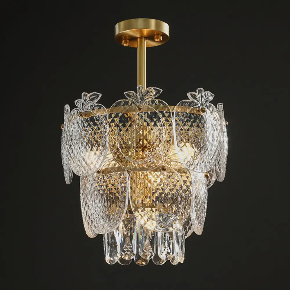 Gold Apple Shaped Chandelier Pendant Light For Living Room: Simplicity Textured Glass Fixture 6 /