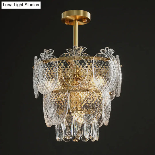 Gold Apple Chandelier With Textured Glass - Elegant Living Room Pendant Light 6 /