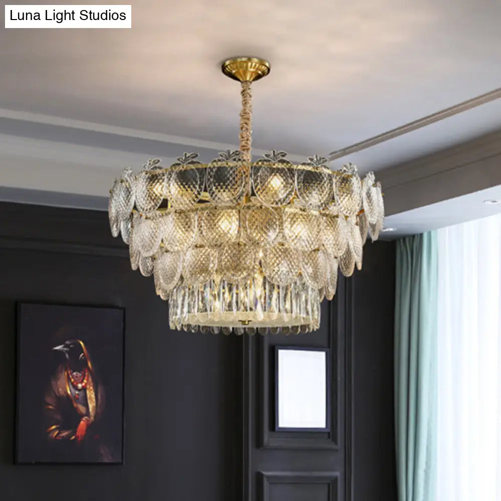 Gold Apple Chandelier With Textured Glass - Elegant Living Room Pendant Light 15 /