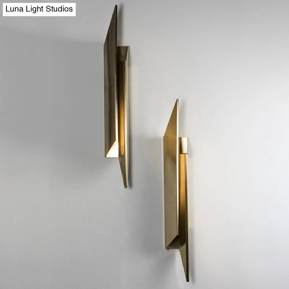 Gold Art Deco Led Wall Lamp: Quadrilateral Metallic Sconce For Bedroom