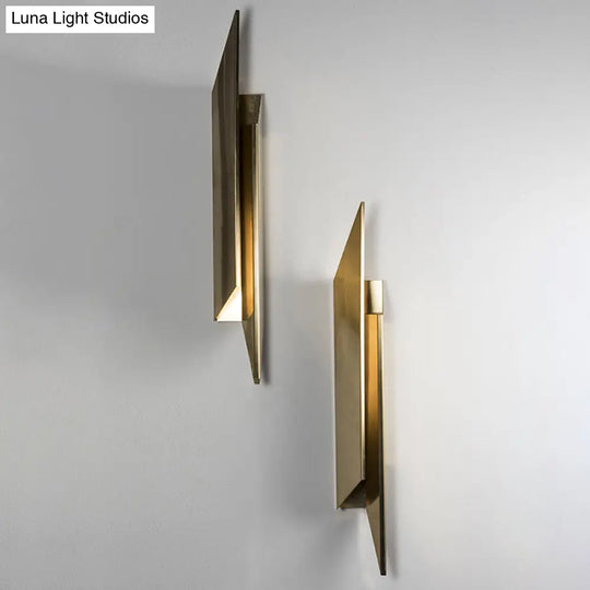 Gold Art Deco Led Wall Lamp: Quadrilateral Metallic Sconce For Bedroom