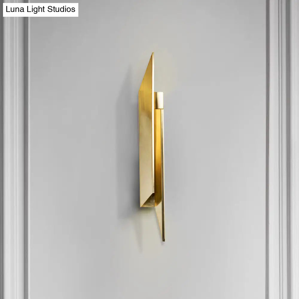 Gold Art Deco Led Wall Lamp: Quadrilateral Metallic Sconce For Bedroom