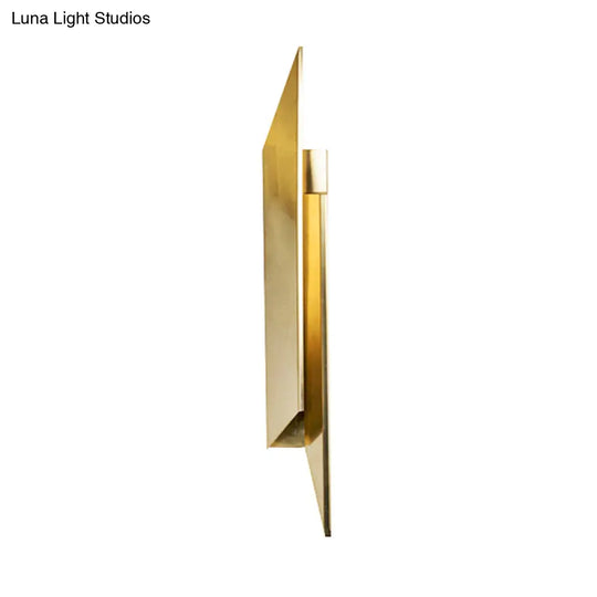 Gold Art Deco Led Wall Lamp: Quadrilateral Metallic Sconce For Bedroom