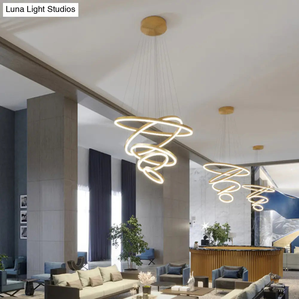 Art Deco Tiered Rings Chandelier: Aluminum Led Suspension Lighting In Gold For Living Room