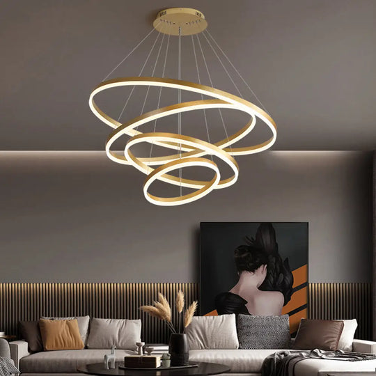 Gold Art Deco Tiered Rings Led Chandelier For Living Room / 4 Tiers 31.5’