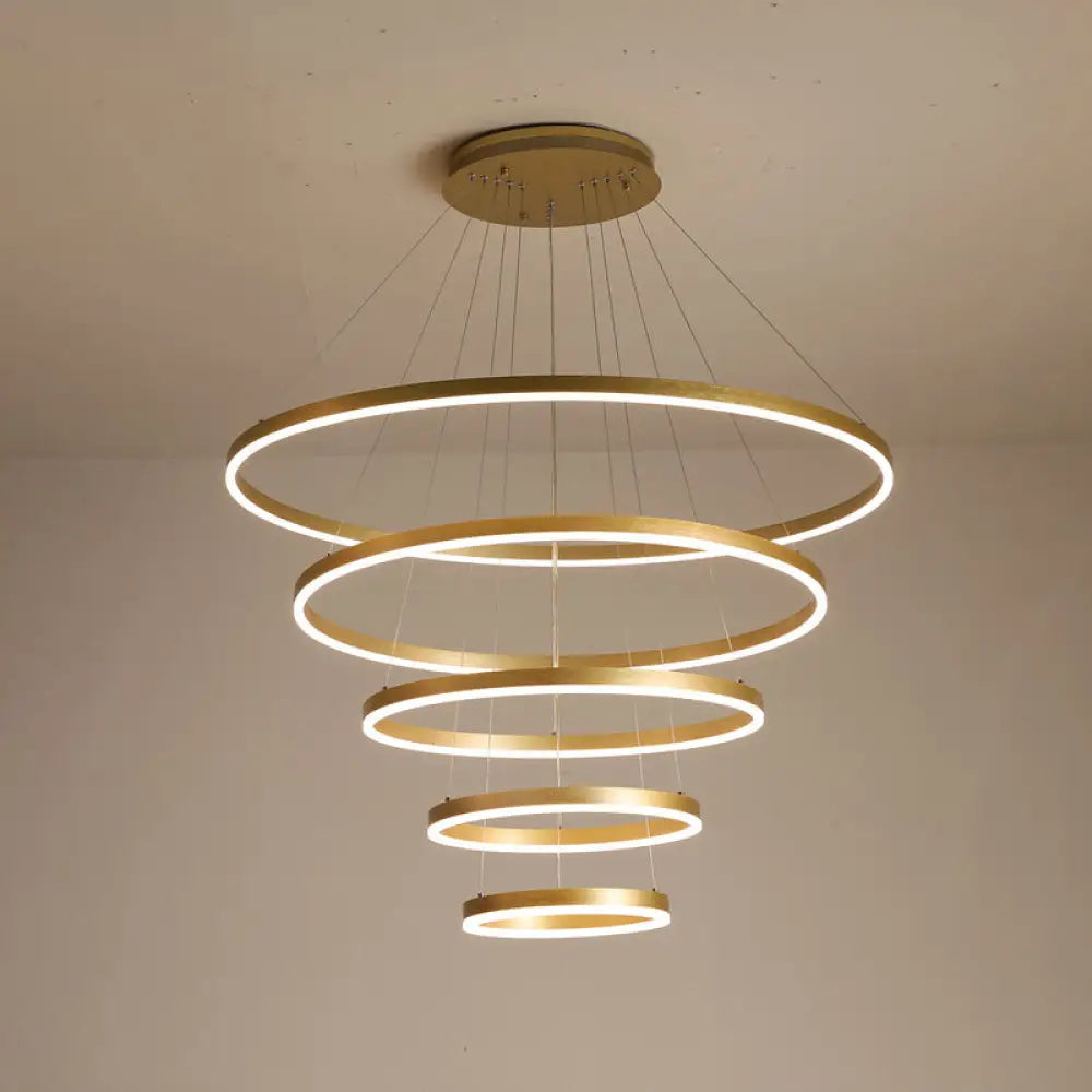 Gold Art Deco Tiered Rings Led Chandelier For Living Room / 5 Tiers 39’