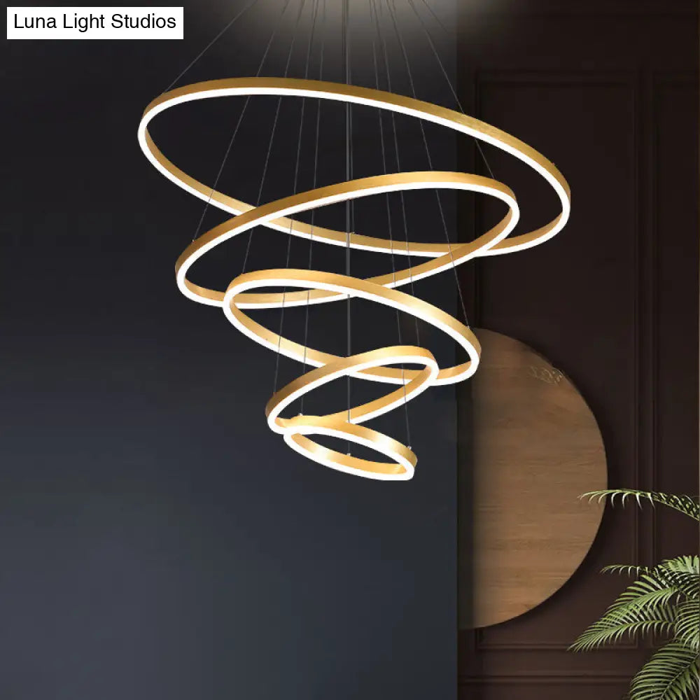 Art Deco Tiered Rings Chandelier: Aluminum Led Suspension Lighting In Gold For Living Room