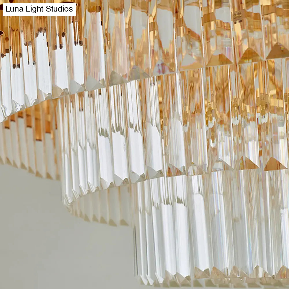 Gold Artistic Crystal Chandelier: Clear Tiered Round Suspension Light For Living Room