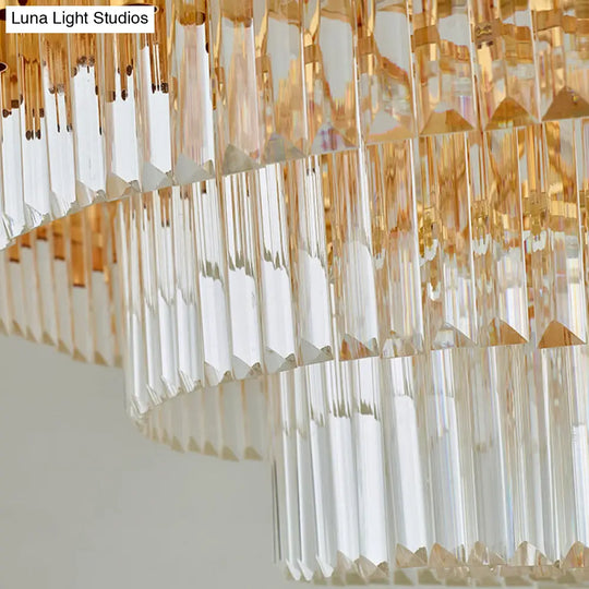 Artistic Crystal Round Chandelier Light In Gold Tiered Suspension For Living Room