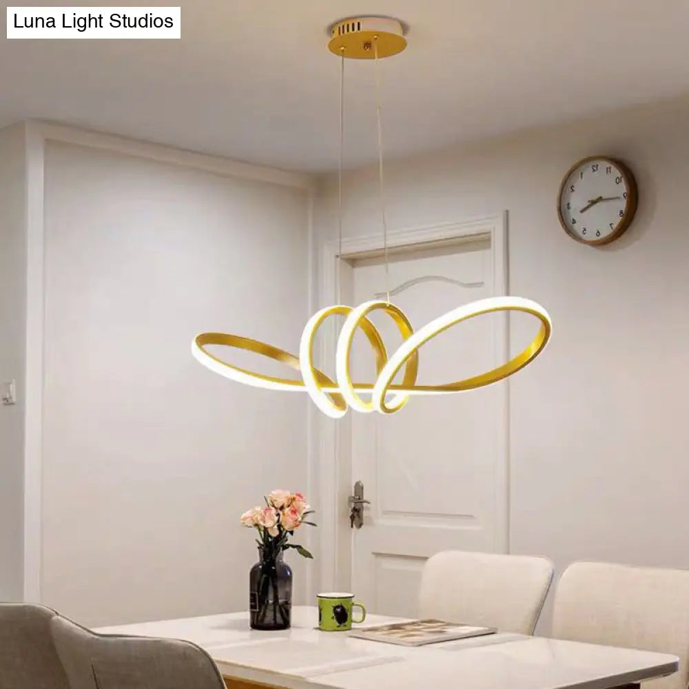 Gold Led Twist Chandelier Pendant For Artistic Dining Room Lighting