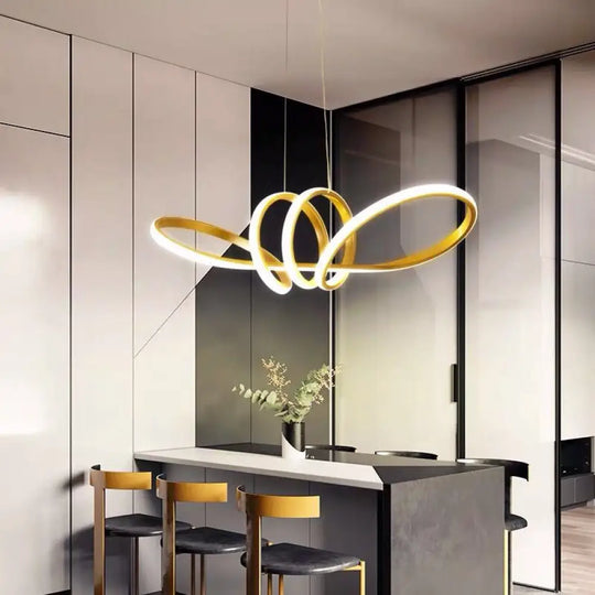 Gold Artistic Led Chandelier Pendant For Dining Room - Twisting Aluminum Design / White