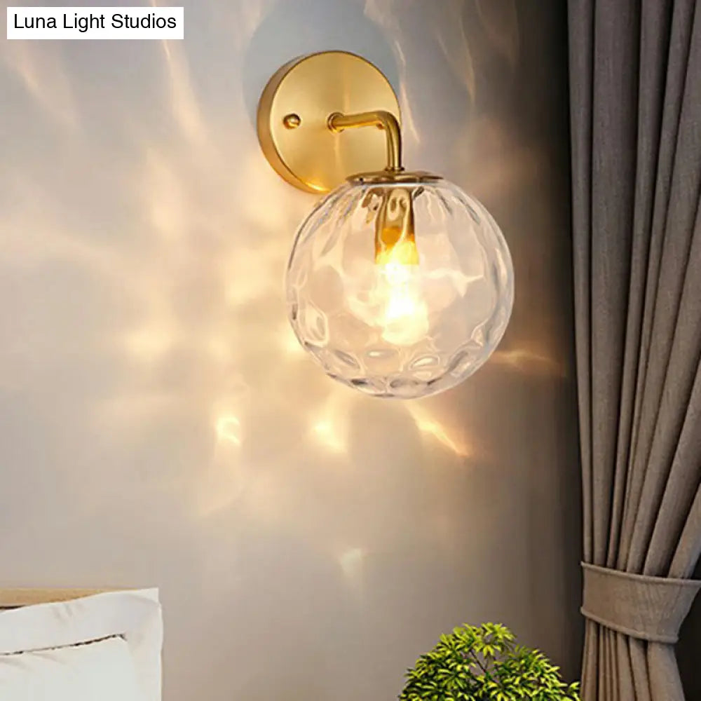 Gold Ball Sconce With Hammered Glass Shade - Sleek Minimalist Wall Light