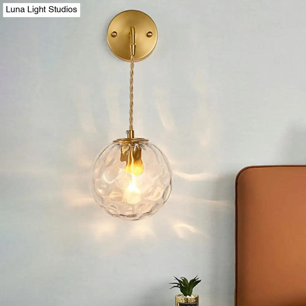 Gold Ball Sconce With Hammered Glass Shade - Sleek Minimalist Wall Light