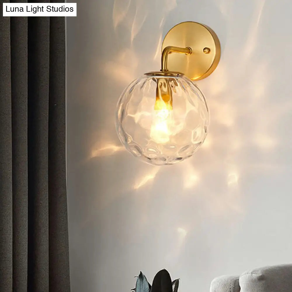 Gold Ball Sconce With Hammered Glass Shade - Sleek Minimalist Wall Light