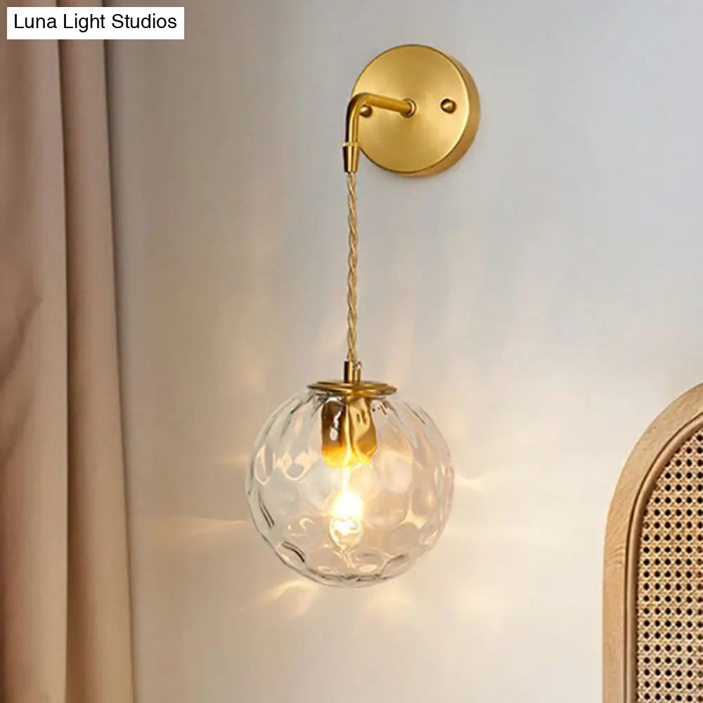 Gold Ball Sconce With Hammered Glass Shade - Sleek Minimalist Wall Light