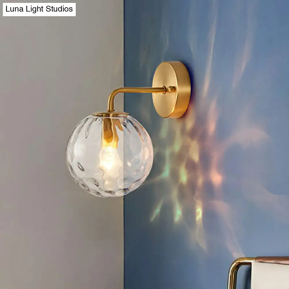 Gold Ball Sconce With Hammered Glass Shade - Sleek Minimalist Wall Light