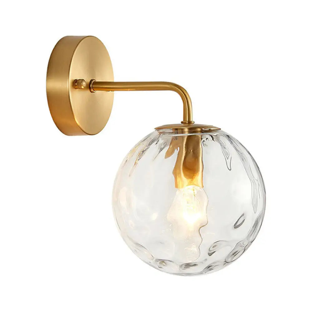 Gold Ball Sconce With Hammered Glass Shade - Sleek Minimalist Wall Light / A