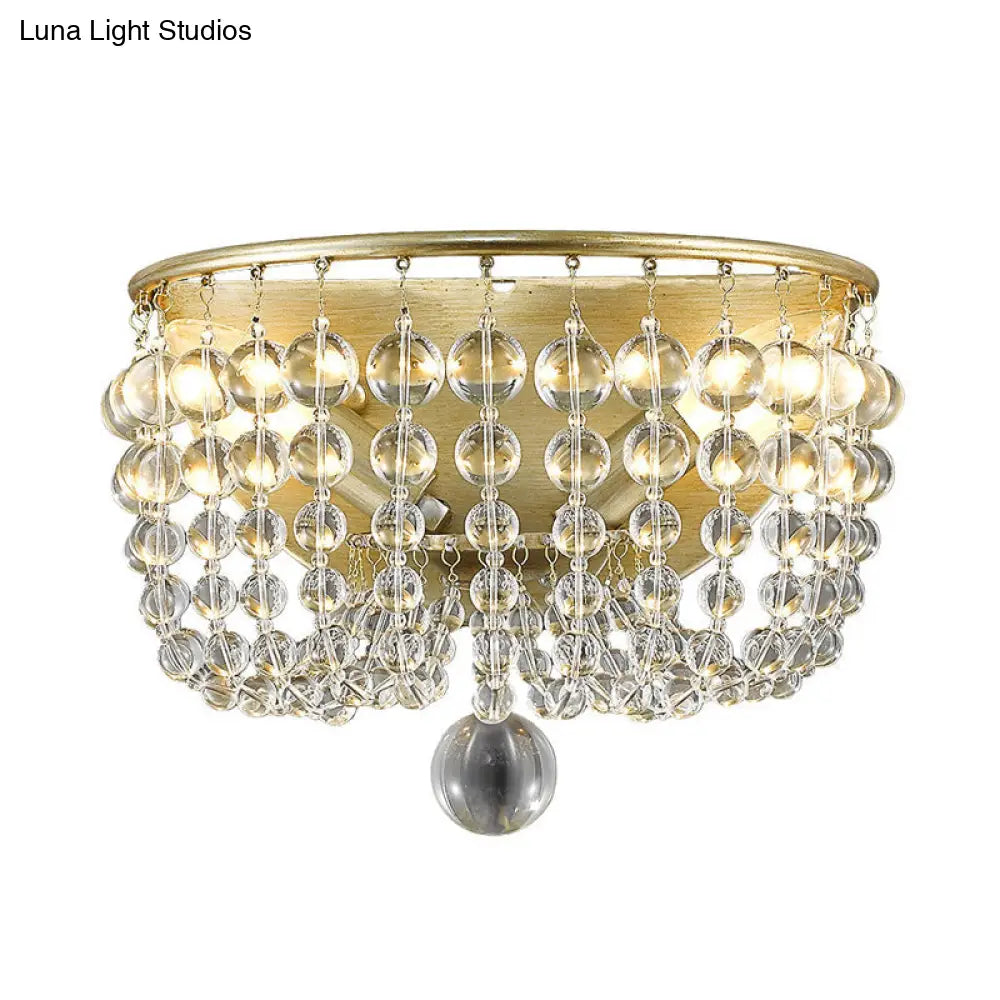 Gold Beaded Crystal Wall Sconce With 2 Lights For Traditional Living Rooms