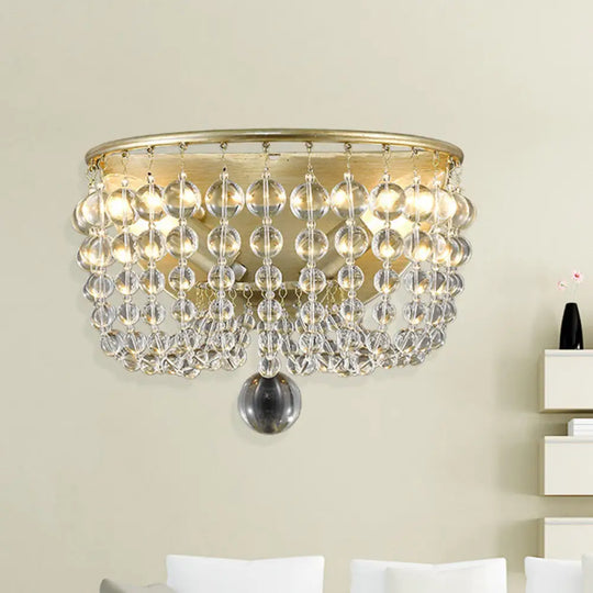 Gold Beaded Crystal Wall Sconce With 2 Lights For Traditional Living Rooms