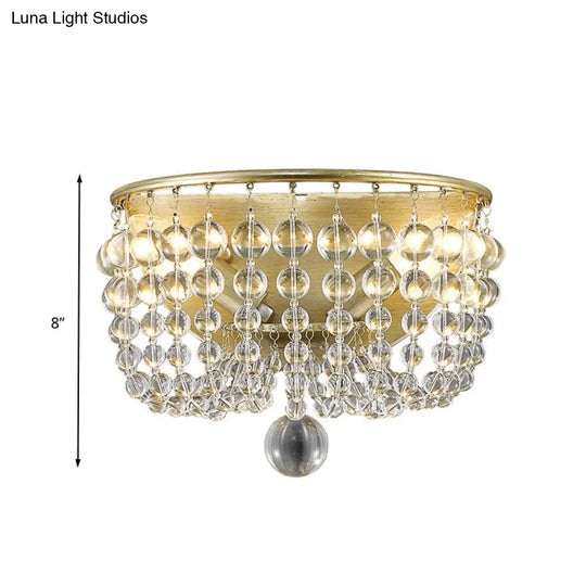 Gold Beaded Crystal Wall Sconce With 2 Lights For Traditional Living Rooms