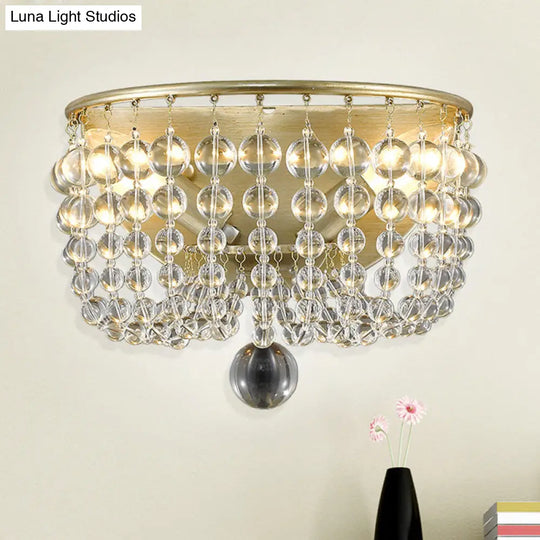 Gold Beaded Crystal Wall Sconce With 2 Lights For Traditional Living Rooms