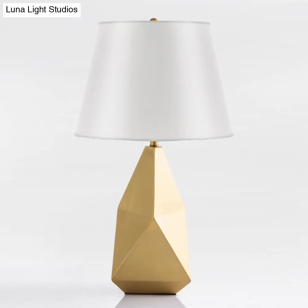 Gold Bedside Nightstand Lamp: Postmodern Table Lighting With Fabric Bucket Shade