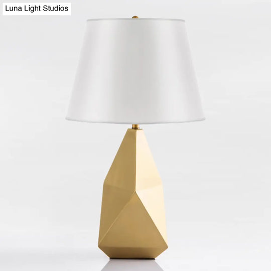 Gold Bedside Nightstand Lamp: Postmodern Table Lighting With Fabric Bucket Shade