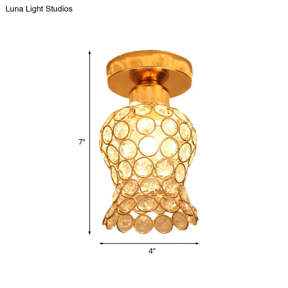 Gold Beveled Crystal Floral Flush Mount Balcony Ceiling Lighting Fixture