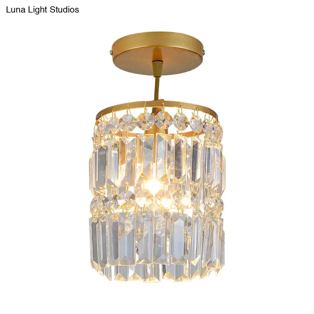 Gold Beveled Crystal Semi Flush Ceiling Light With Minimalist Design For Hallway (1 Head)