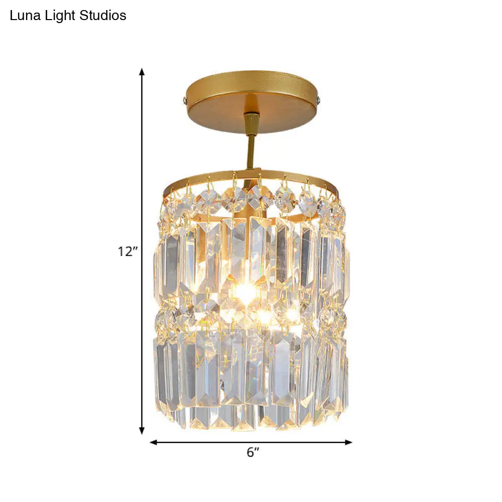 Gold Beveled Crystal Semi Flush Ceiling Light With Minimalist Design For Hallway (1 Head)